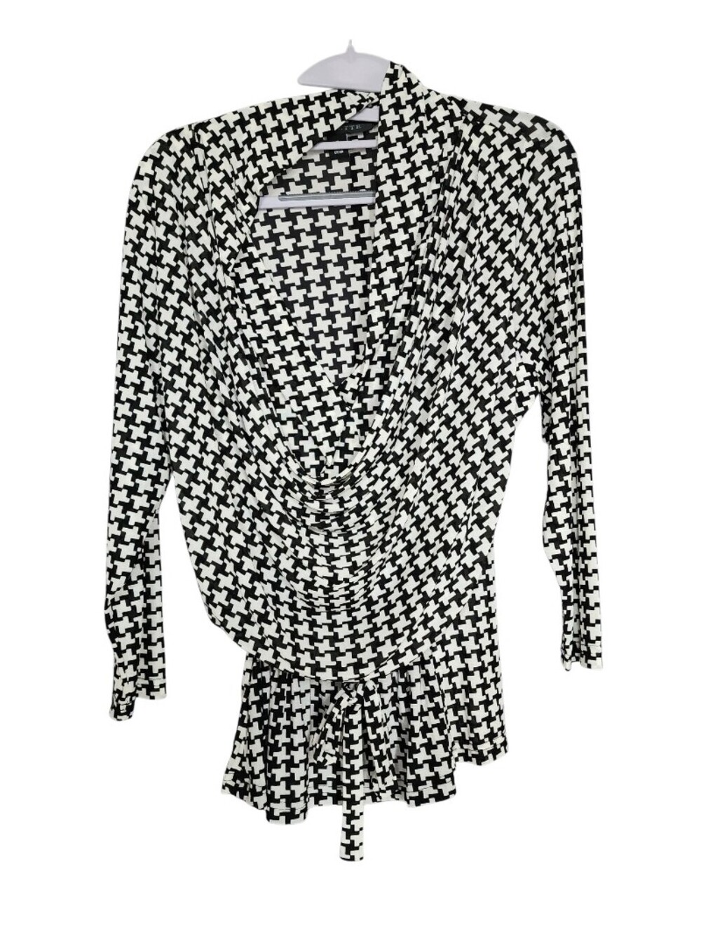 Black & White Houndstooth Drape Neck Women’s Top
